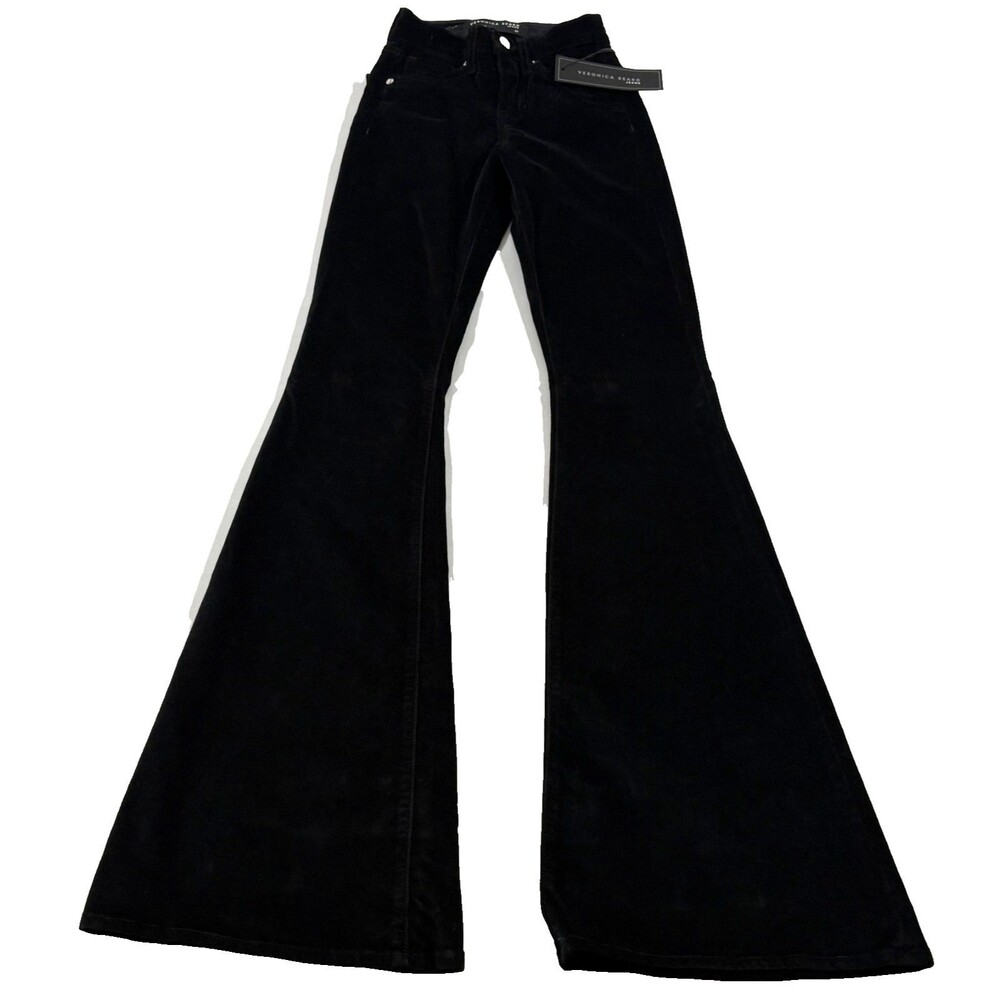 Veronica Beard Sheridan Exaggerated Flare Velour Bell Bottom Jeans Black 23 NWT